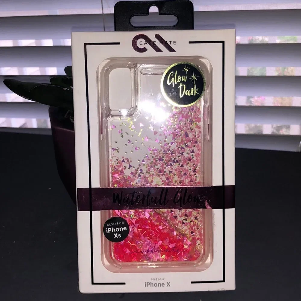 New Case-mate iPhone X/XS Waterfall Glow Glitter Phone Case GLOW IN THE DARK